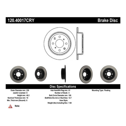 Stoptech Acura & Honda Civic/Del Sol Rear CRYO-STOP Rotor Stoptech
