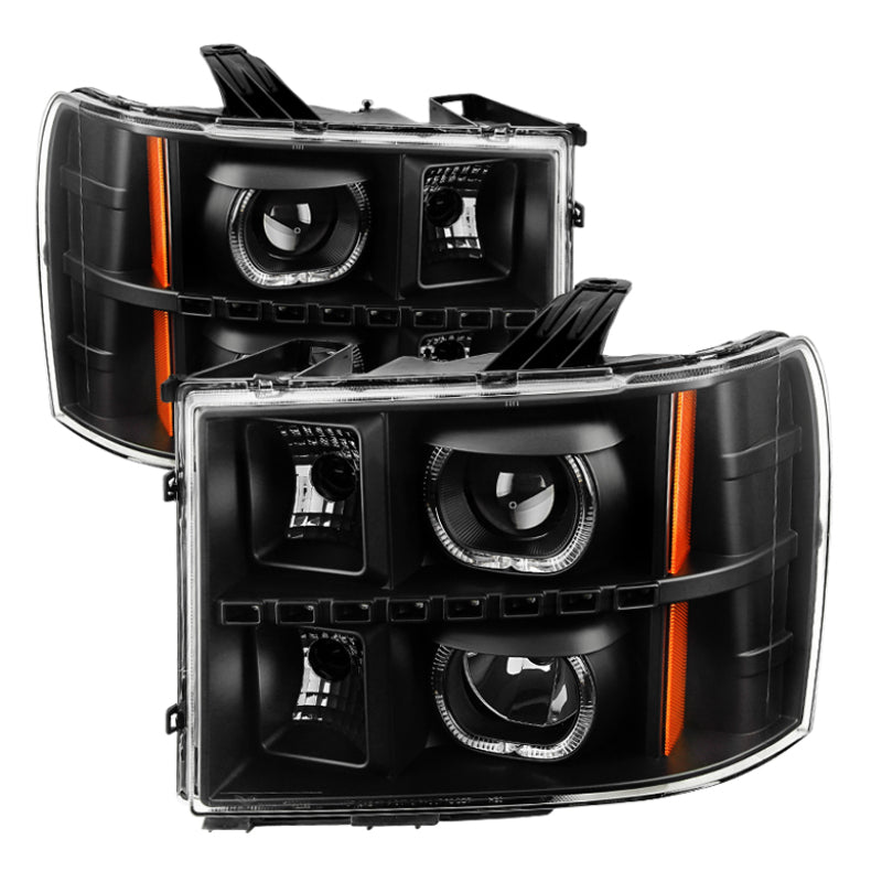 Xtune GMC Sierra 1500/2500/3500 07-13 Projector Headlights LED Halo Black PRO-JH-GSIE07-CFB-BK SPYDER
