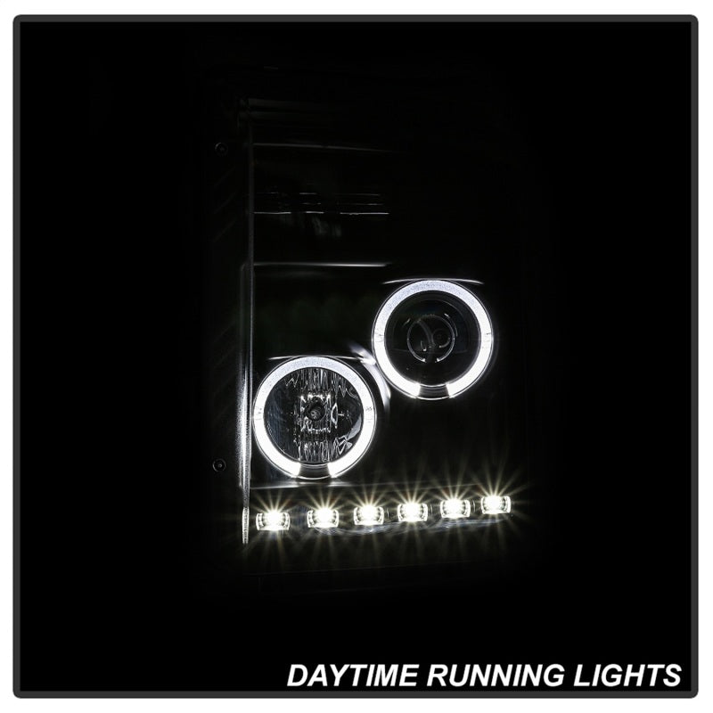 Spyder Ford Super Duty 11-16 Projector Headlights LEDHalo DRL All Black PRO-YD-FS11-HL-BKV2 SPYDER