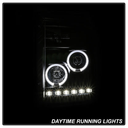 Spyder Ford Super Duty 11-16 Projector Headlights LEDHalo DRL All Black PRO-YD-FS11-HL-BKV2 SPYDER