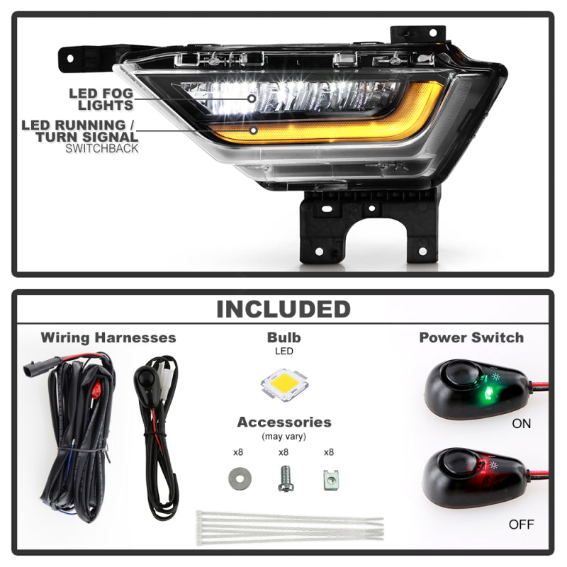 Spyder 21-23 Ford F150 w/ Turn Signal OEM Style Full LED Fog Lights w/ Switch FL-FF1502021-LED-T-C SPYDER