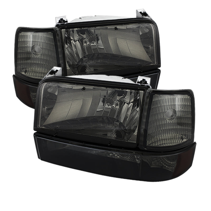Xtune Ford F150/Bronco 92-96 Headlights w/Corner Bumper 6pcs Amber- Smoke HD-JH-FB92-SET-AM-SM SPYDER