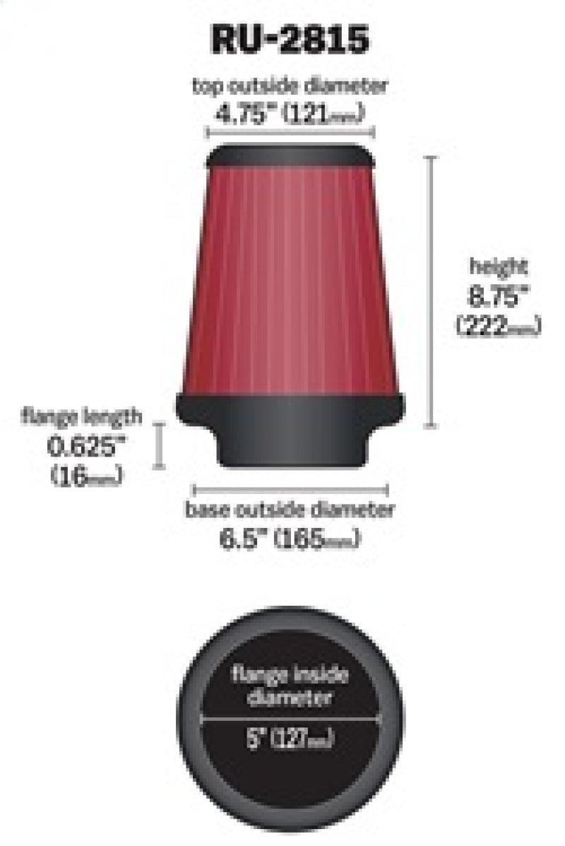 K&N Universal Clamp-On Air Filter 5in FLG / 6-1/2in B / 4-3/8in T / 8-3/4in H K&N Engineering