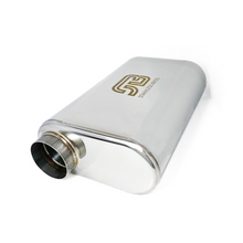 Load image into Gallery viewer, Stainless Bros 17in Overall Length 3in Thin Oval SS304 Muffler - 3in Offset In/Offset Out