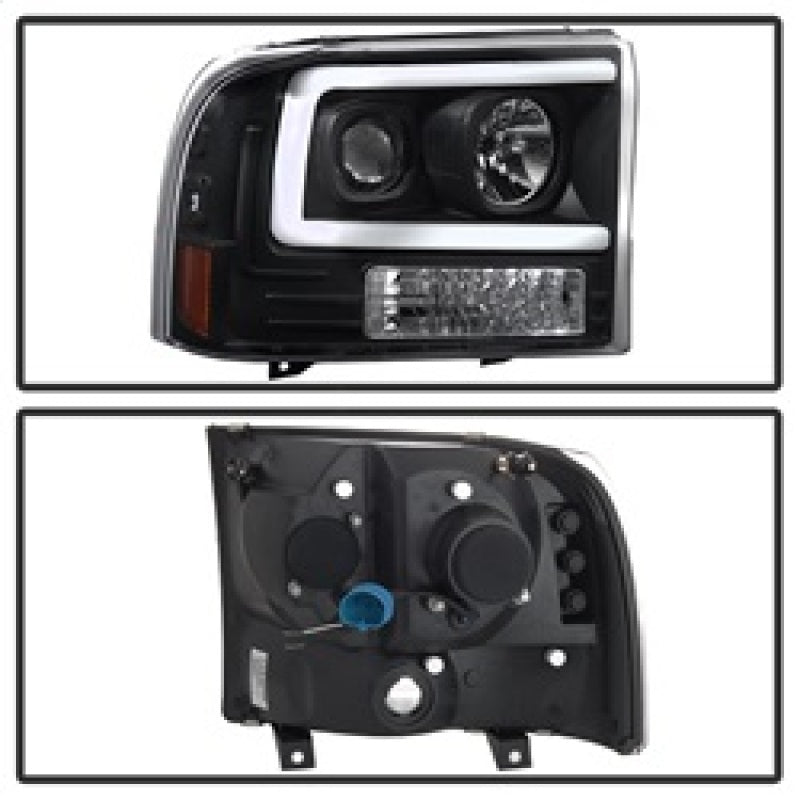 Spyder 99-04 Ford F250 Super Duty Projector Headlights - Light Bar - Black PRO-YD-FF25099V2-LB-BK SPYDER