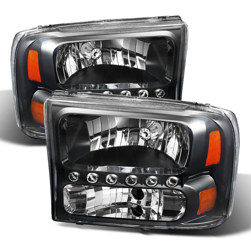 Xtune Ford F250 F350 Super Duty 99-04 1Pc Headlights w/ LED Black HD-JH-FF25099-LED-BK SPYDER
