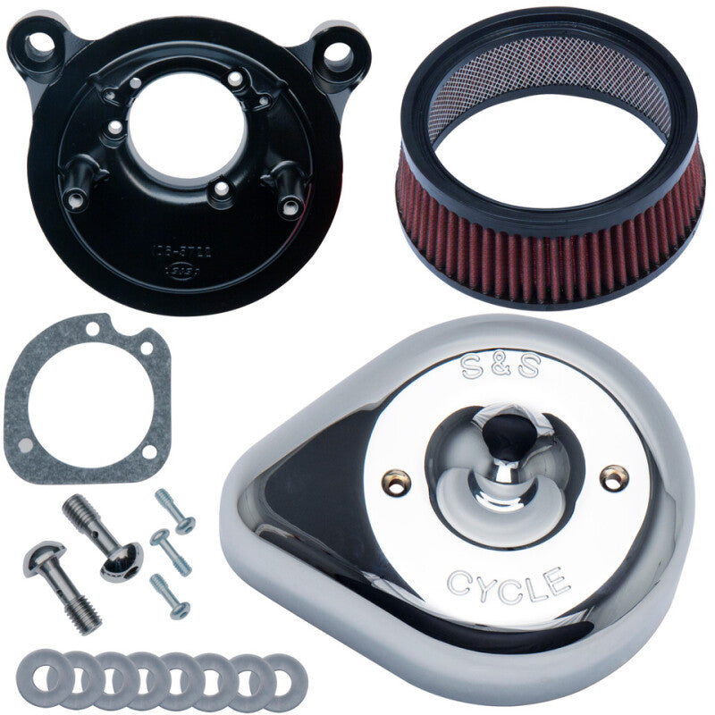 S&S Cycle 84-99 BT w/ Super E/G Carb Stealth Air Cleaner Kit w/ Chrome Slasher Teardrop - 170-0770