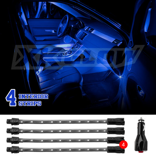 XKGlow Blue - 4x8" Single Color XKGlow UnderglowLED Accent Light Car/Truck Kit - 4 Piece - Part XK041004-B