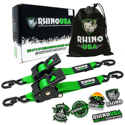 Rhino USA Retractable Ratchet Straps (2Pk 2Inx10Ft) (Green)