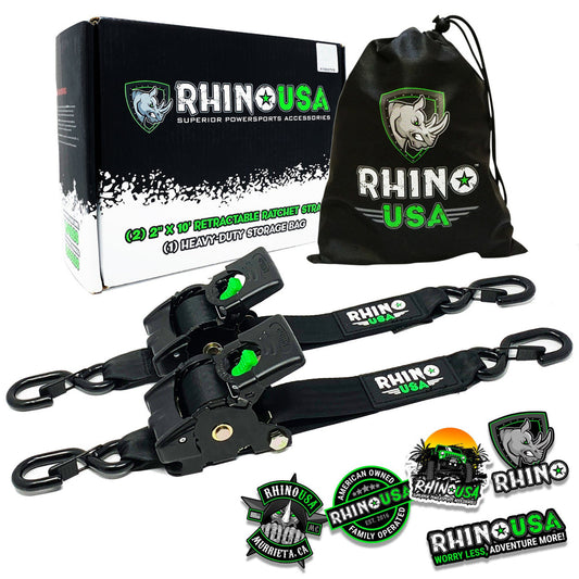 Rhino USA Retractable Ratchet Straps (2Pk 2Inx10Ft) (Black)