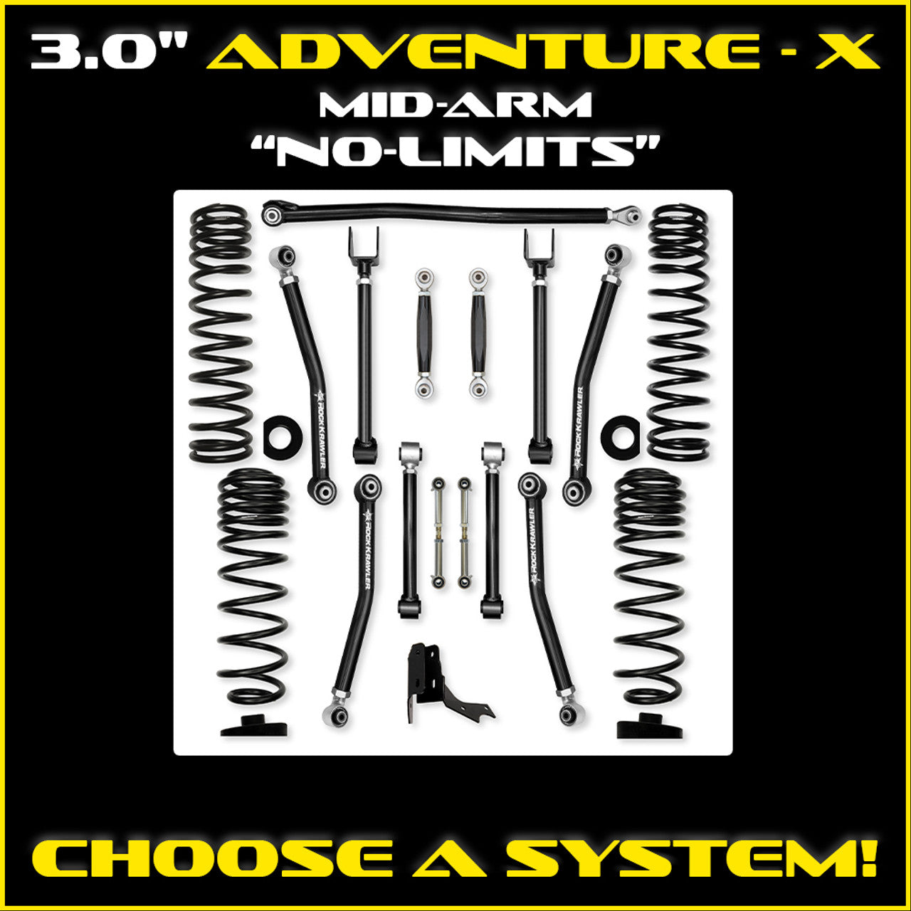 Rock Krawler 2019+ Jeep Wrangler JT 3in Adventure-X (No Limits) Trail Runner Long Arm System