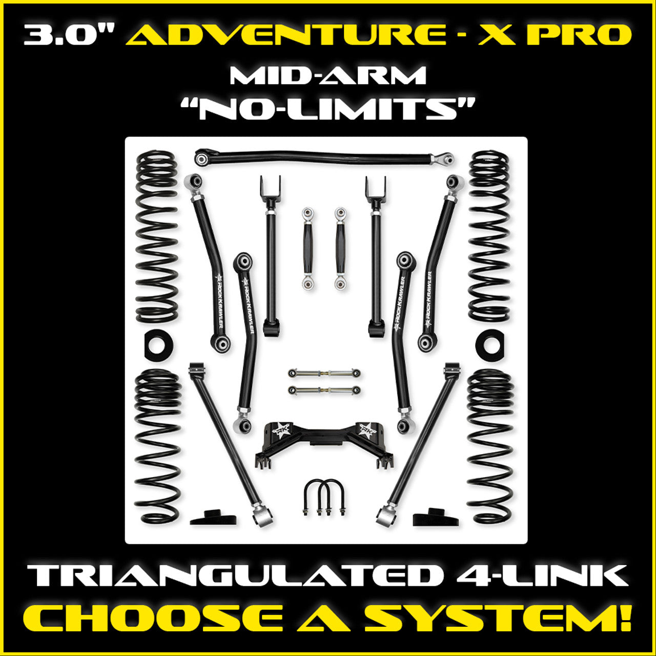 Rock Krawler 2019+ Jeep Wrangler JT 3in PRO-X (No Limits) System - Stage 1