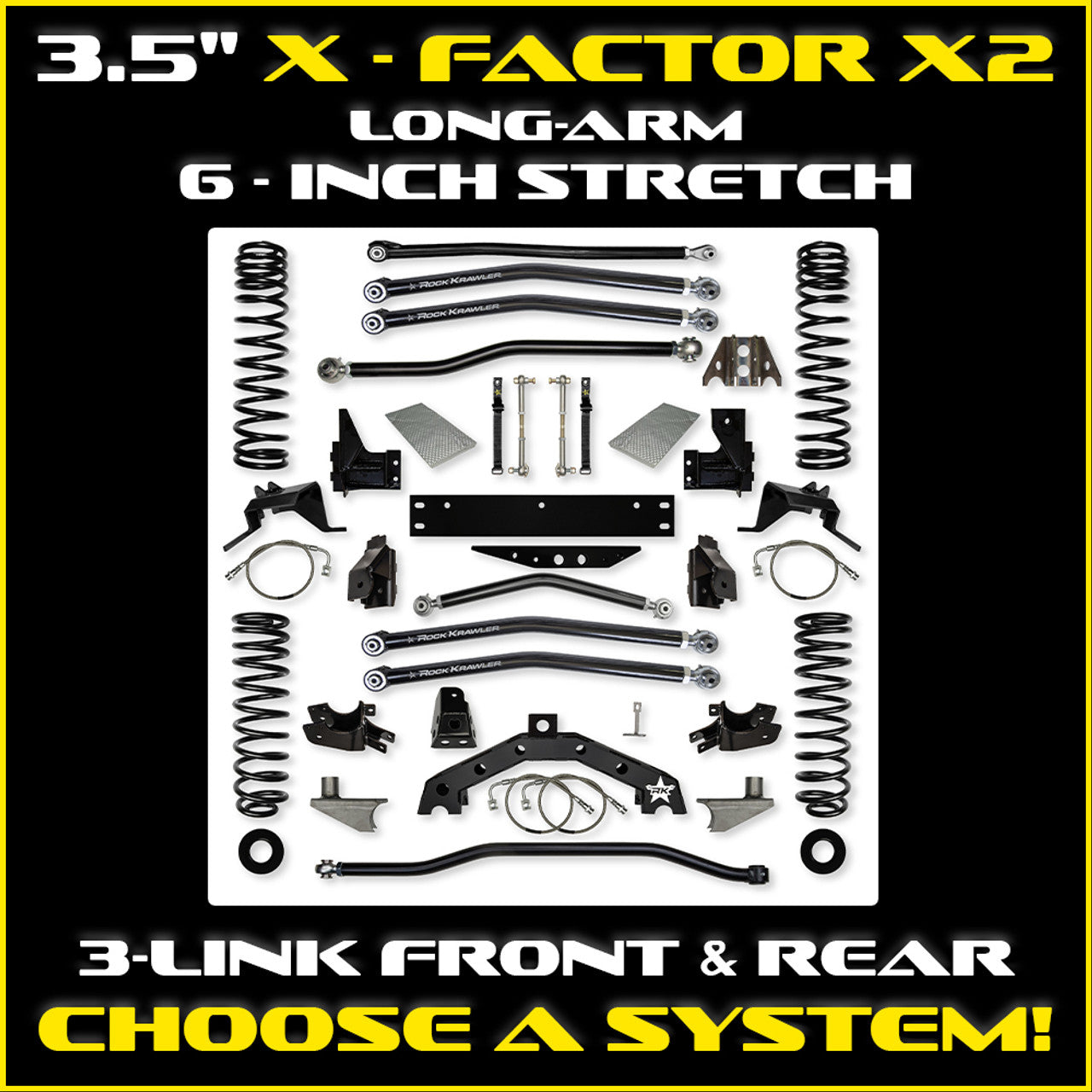 Rock Krawler 2019+ Jeep Wrangler JT 3in X Factor X2 Long Arm System - Stage 1