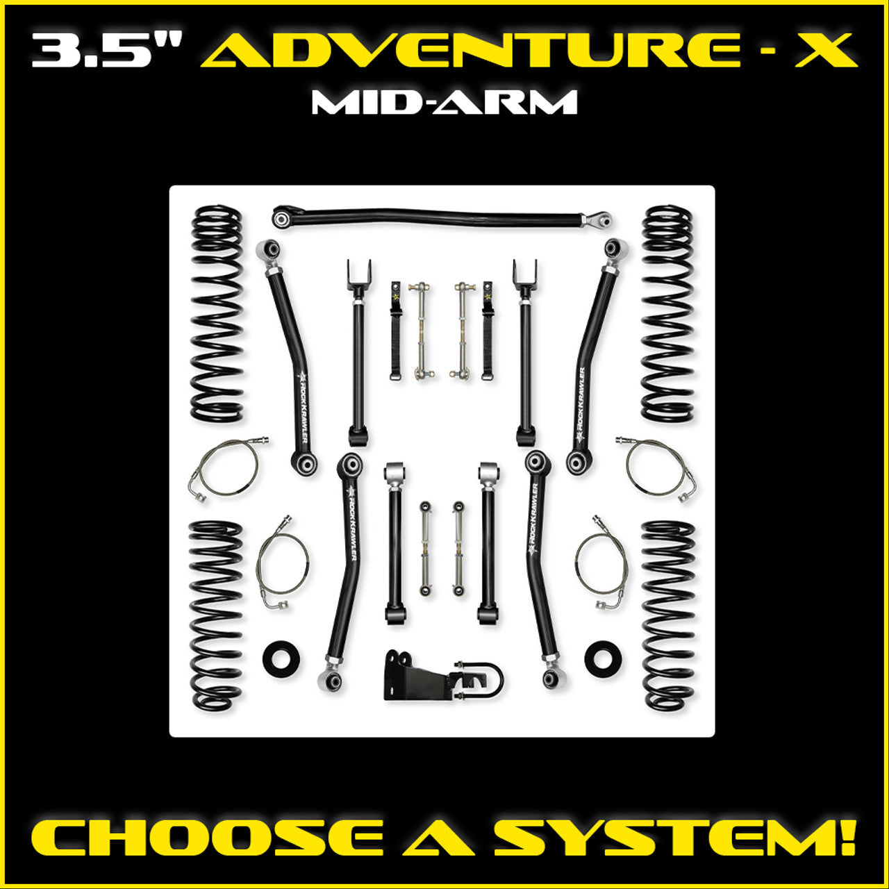 Rock Krawler 2018+ Jeep Wrangler JL 2DR 3.5in Adventure-X Long Arm Suspension - Stage 1