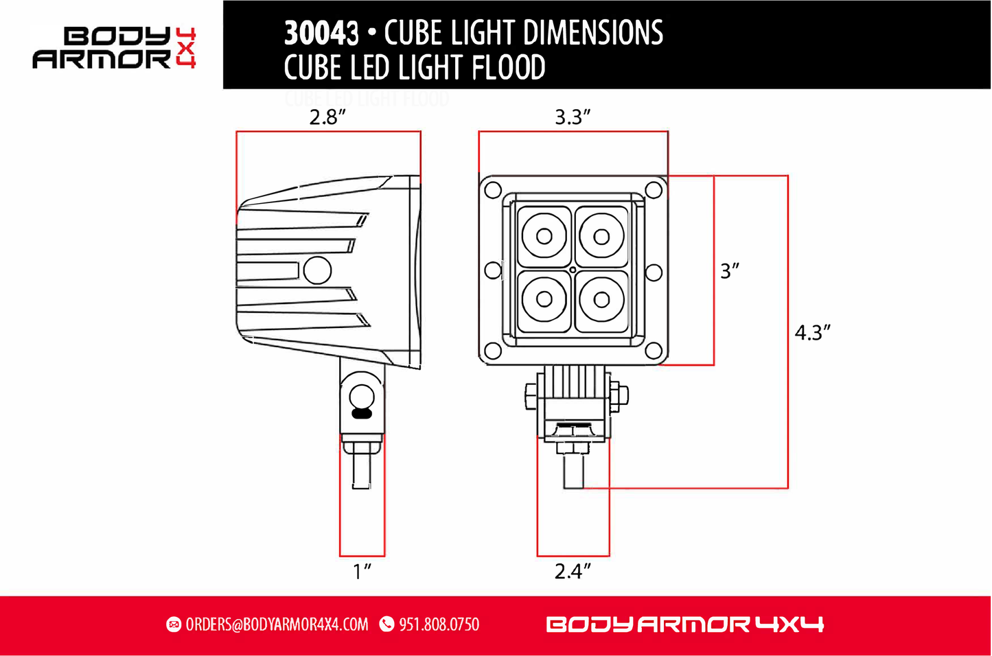 Body Armor 4x4 Blackout LED Cube Flood Light