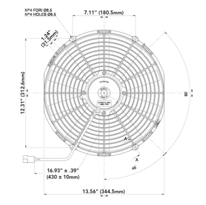 SPAL ELECTRIC FAN 13.00" Electric Fan Puller Style Medium Profile 962CFM 10-blade straight style blade SPAL