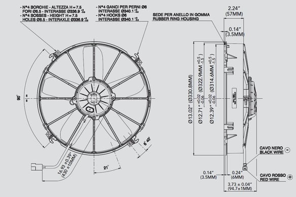 SPAL ELECTRIC FAN SPAL 12.00" Inch Electric Fan Pusher Style High Performance 1640 CFM 10 Straight Style blades SPAL