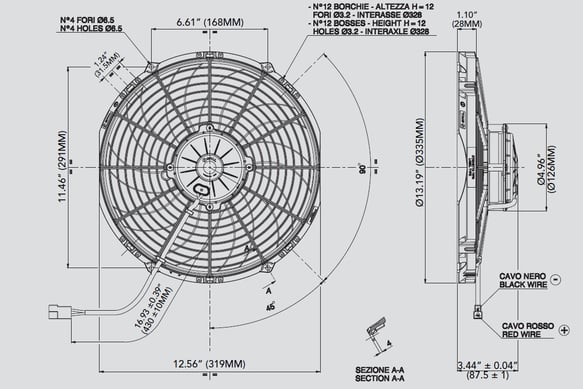 SPAL ELECTRIC FAN SPAL 12.00" Inch Electric Fan Pusher Style High Performance 1380CFM 10 Curved Style blades SPAL