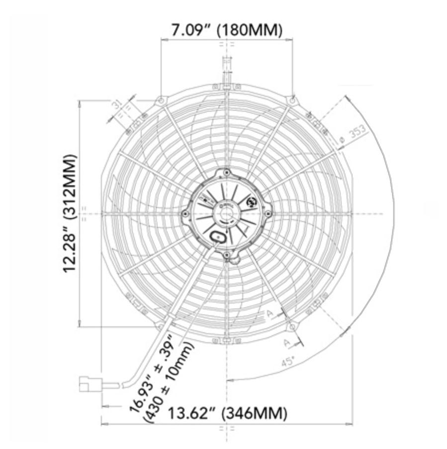 SPAL 13.00" Inch Electric Fan Puller Style High Performance 1777 CFM 10 Curved Style blades SPAL