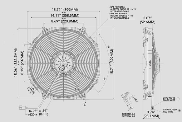 SPAL ELECTRIC FAN SPAL 16.00" Inch Electric Fan Puller Style High Performance 1918 CFM 7 Paddle Style blades SPAL