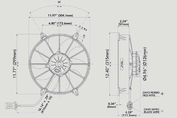 SPAL 11.00" Inch Electric Fan Puller Style High Output 1640 CFM 5 Paddle Style blades - 30102800 SPAL