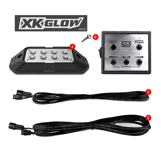 XKGlow 4pc Strobe Pod Lights w/ Traffic Modes Ultra Bright LEDs Multiple Strobe modes + Solid On - Amber - Part XK052001-4A