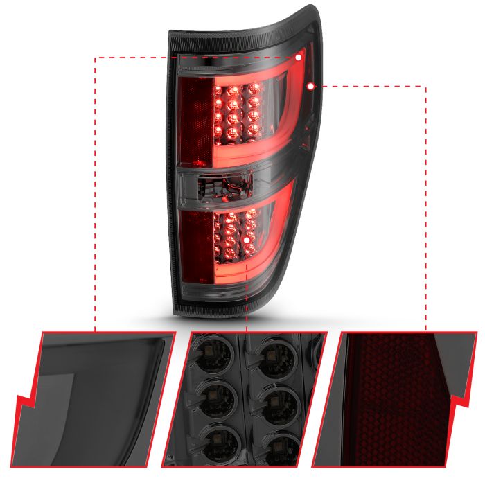 ANZO FORD F-150 09-14 LED TAIL LIGHTS G2 CHROME SMOKE LENS -311258