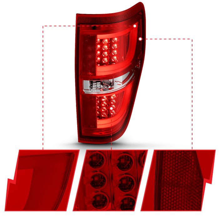 ANZO FORD F-150 09-14 LED TAIL LIGHTS G2 CHROME RED/ CLEAR LENS - 311260