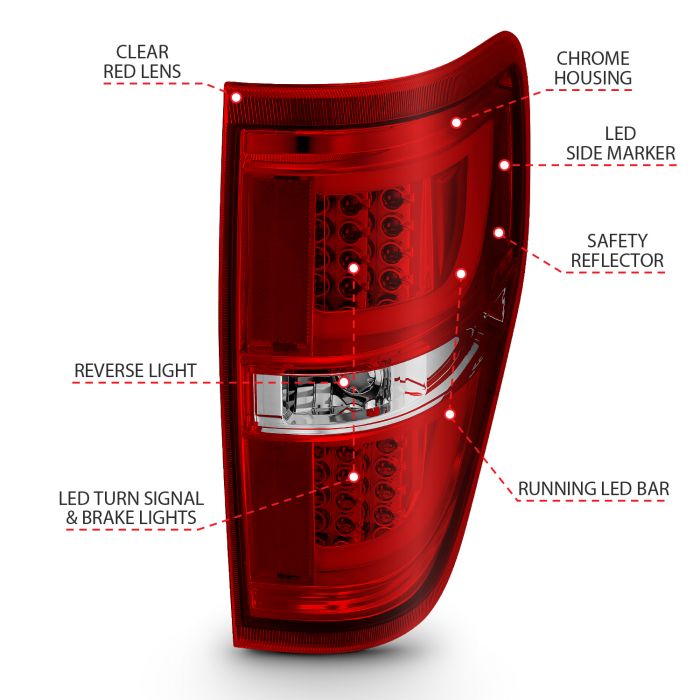 ANZO FORD F-150 09-14 LED TAIL LIGHTS G2 CHROME RED/ CLEAR LENS - 311260