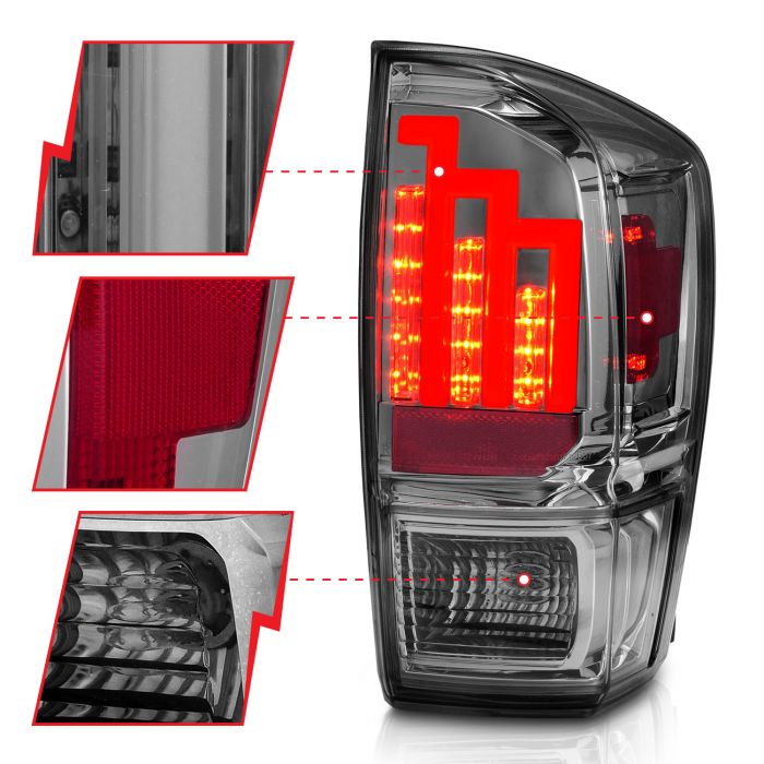 ANZO TOYOTA TACOMA 16-23 LED TAIL LIGHTS CHROME SMOKE LENS - 311282