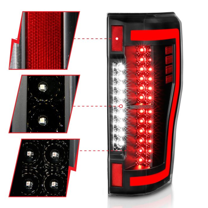 ANZO FORD F-250/350/450/550 SUPERDUTY 17-19 LED TAIL LIGHTS BLACK (RED LIGHT BAR) - 311287