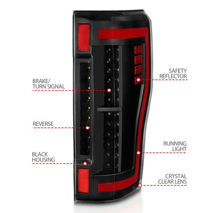 ANZO FORD F-250/350/450/550 SUPERDUTY 17-19 LED TAIL LIGHTS BLACK (RED LIGHT BAR) - 311287