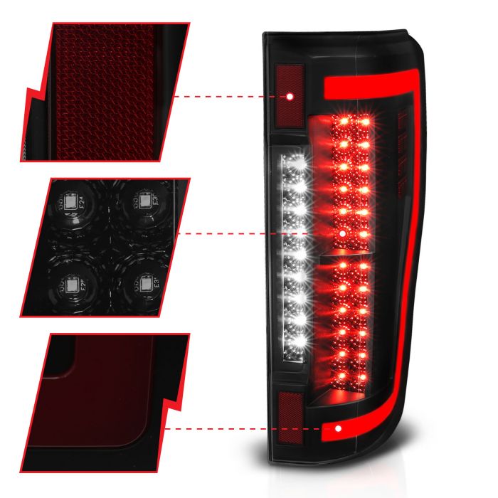 ANZO FORD F-250/350/450/550 SUPERDUTY 17-19 LED TAIL LIGHTS BLACK SMOKE LENS (RED LIGHT BAR) - 311288