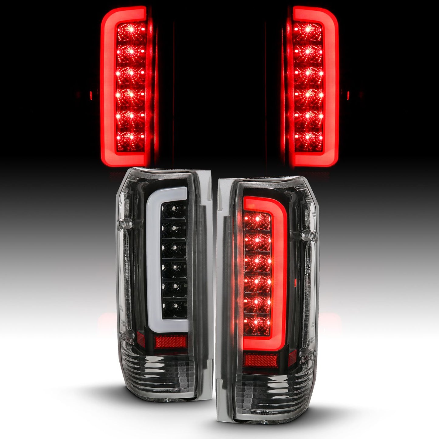 ANZO 311350 LED Tail Lights with Black Housing and Clear Lens for Ford F-150 and Bronco.