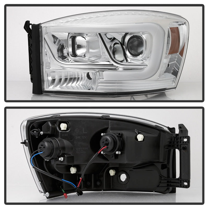 Spyder Dodge Ram 1500 06-08 V2 Projector Headlights - Light Bar DRL - Chrome (PRO-YD-DR06V2-LB-C) SPYDER