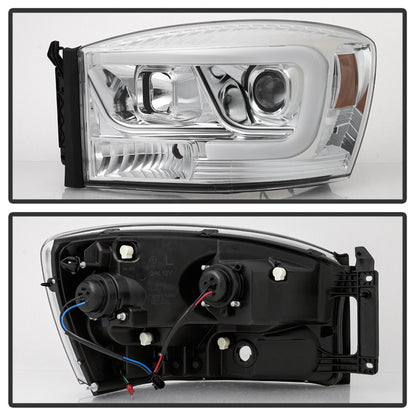 Spyder Dodge Ram 1500 06-08 V2 Projector Headlights - Light Bar DRL - Chrome (PRO-YD-DR06V2-LB-C) SPYDER