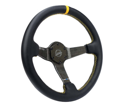 NRG Carbon Fiber Steering Wheel (350mm) Leather Trim w/Gold Stiching/Center Mark - RST-036CF-GD