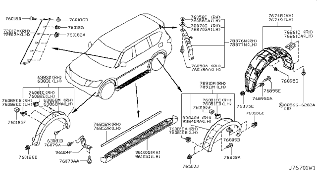 OEM Nissan Panel-Wheel Fender Flare Molding Clip - 76882-JG10A