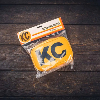 KC HiLiTES Retro 5in x 7in Rectangular Yellow Vinyl Light Cover w/ Black KC Logo (Pair) KC HiLiTES