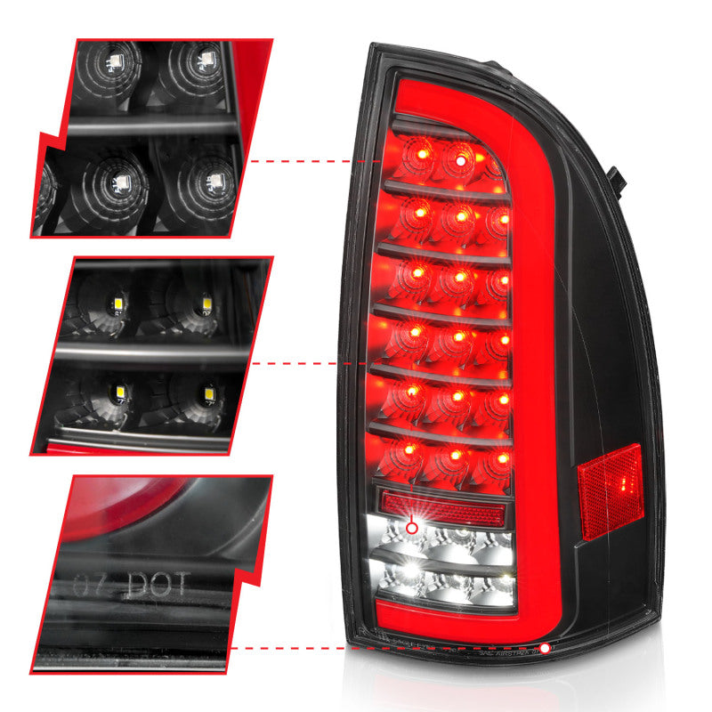 ANZO 05-15 Toyota Tacoma Full LED Tail Lights w/Light Bar Sequential Black Housing Clear Lens ANZO