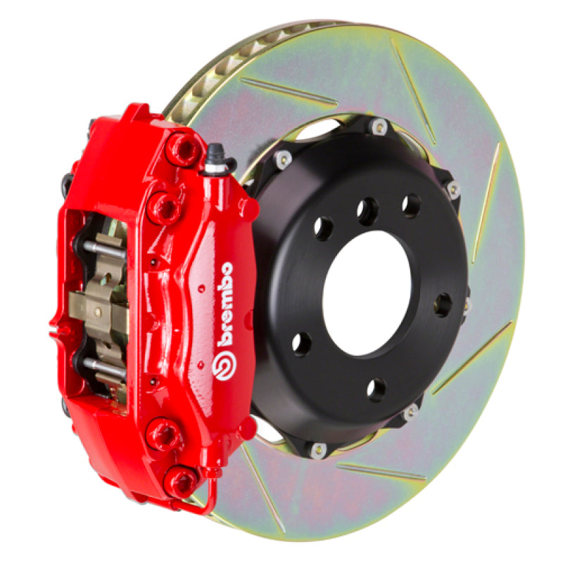 Brembo 99-07 Evo VI/VII/VIII/IXRear GT BBK 4 Piston Cast 328x28 2pc Rotor Slotted Type1-Red Brembo