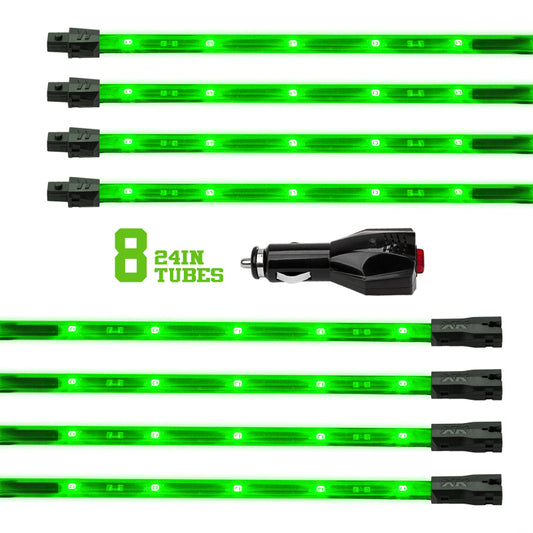 XKGlow Green - 8x24" Tube Single Color XKGlow UnderglowLED Accent Light Car/Truck Kit - 8 Piece - Part XK041002-G