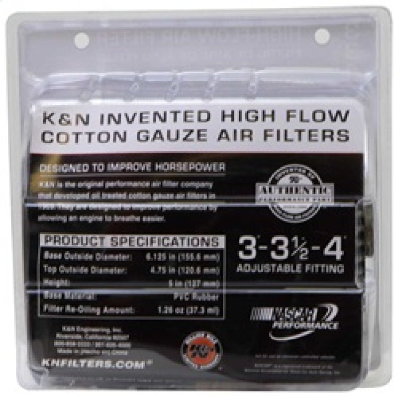 K&N Universal Air Filter Chrome Round Tapered Blue - 4in Flange ID x 1.125in Flange Length x 5.5in H K&N Engineering