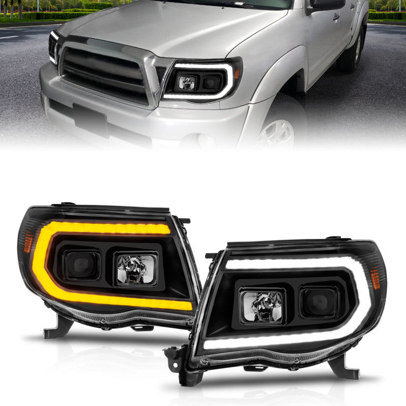 ANZO 05-11 Toyota Tacoma Projector Headlights w/Light Bar Switchback Black Housing ANZO