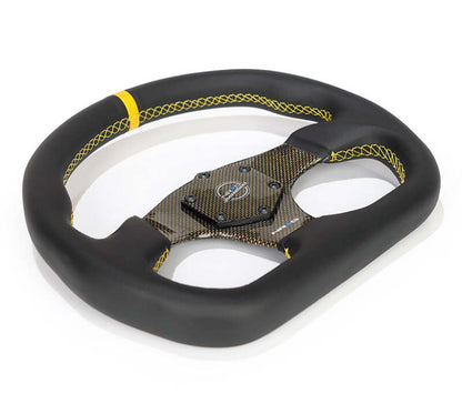 NRG Carbon Fiber Flat Bottom Steering Wheel (320mm) Green CF Center w/Green Stitch/Center Mark - RST-024CF/GN