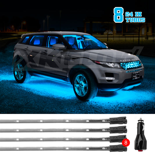 XKGlow Light Blue - 8x24" Tube Single Color XKGlow UnderglowLED Accent Light Car/Truck Kit - 8 Piece - Part XK041002-AB