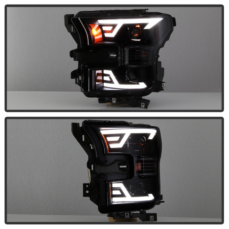 xTune 15-17 Ford F-150 DRL LED Light Bar Projector Headlights - Black Smoke (PRO-JH-FF15015-LB-BSM) SPYDER