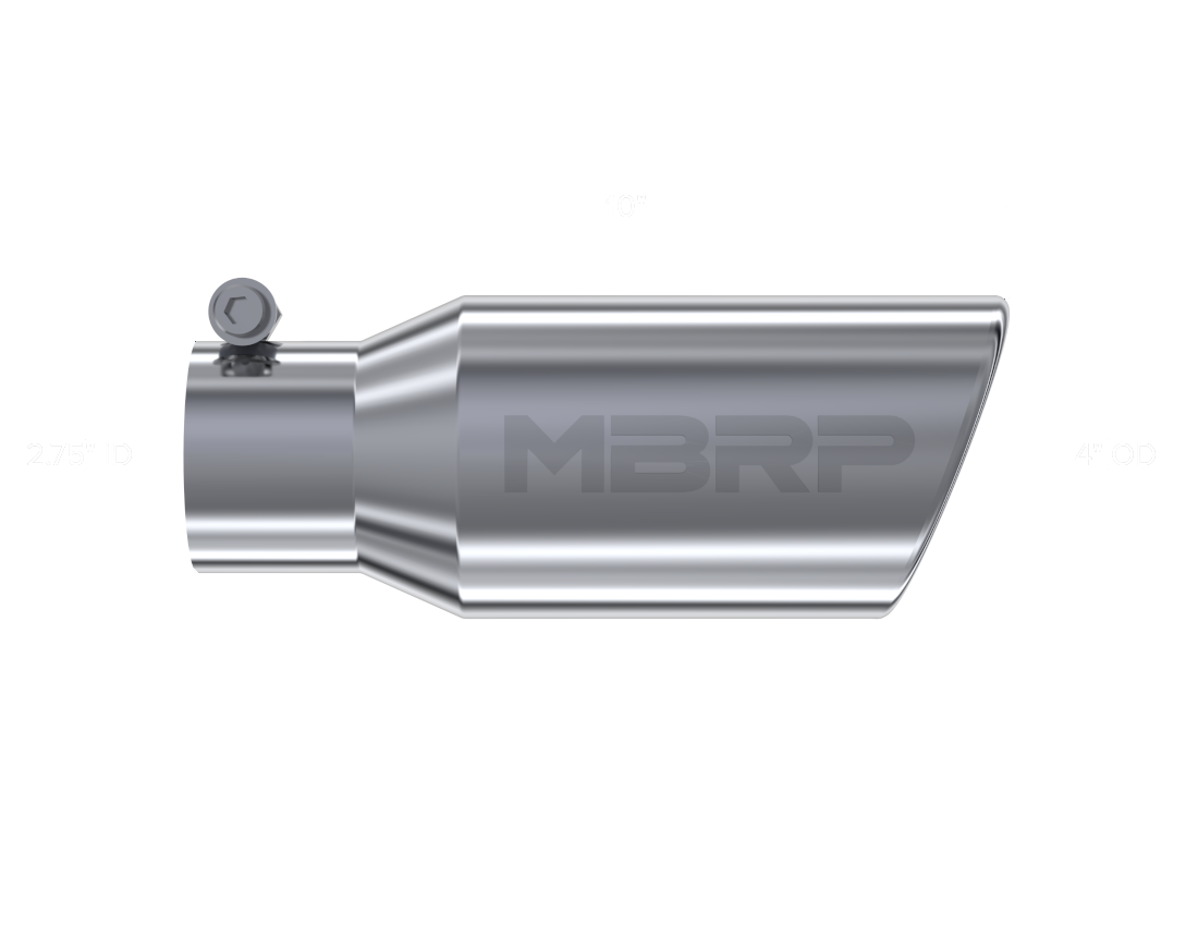 MBRP Universal Tip 4in OD 2.75in Inlet 10in Length Angled Rolled End T304 - T5157 MBRP
