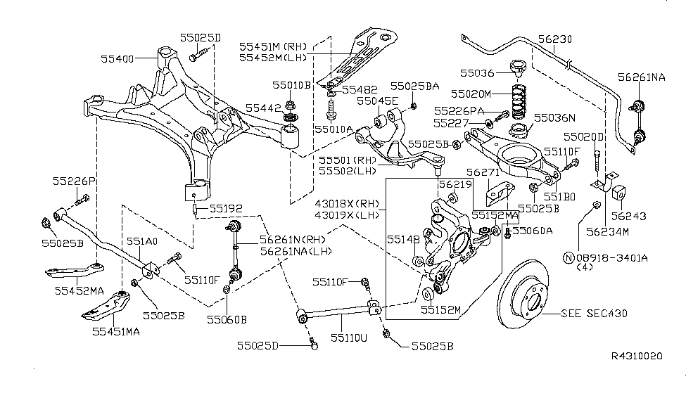 OEM Nissan Suspension Sway Bar Link Nut - 01223-N0021