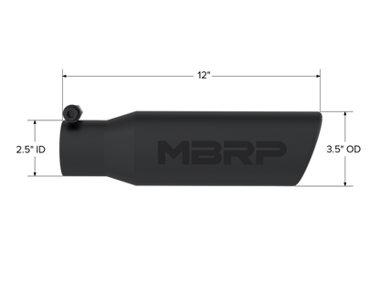 MBRP Universal Tip 3in O.D. Angled Rolled End 2 inlet 12 length - Black Finish - T5113BLK MBRP